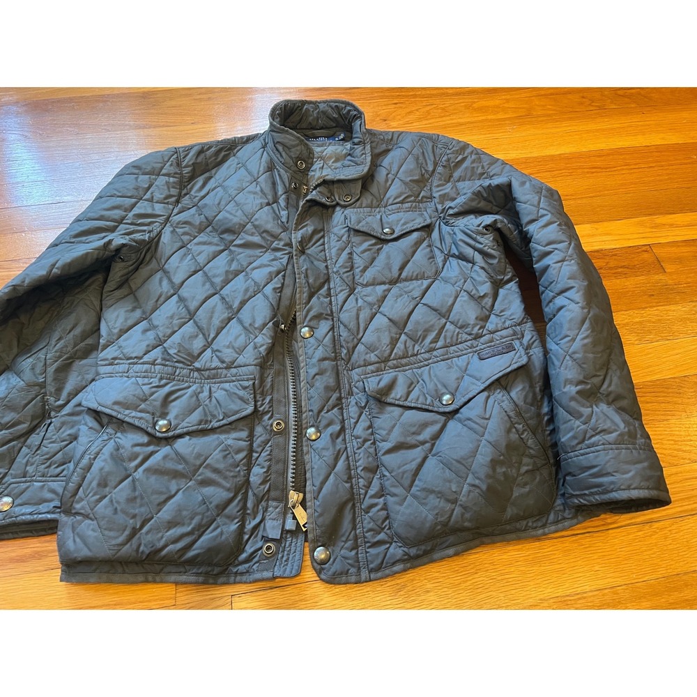 Polo Ralph Lauren Mens XL Navy Blue Quilted Barn Jacket Coat Zip Front Snap
